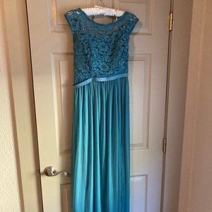 David's Bridal Bridesmaid Dress Lace Bodice Teal